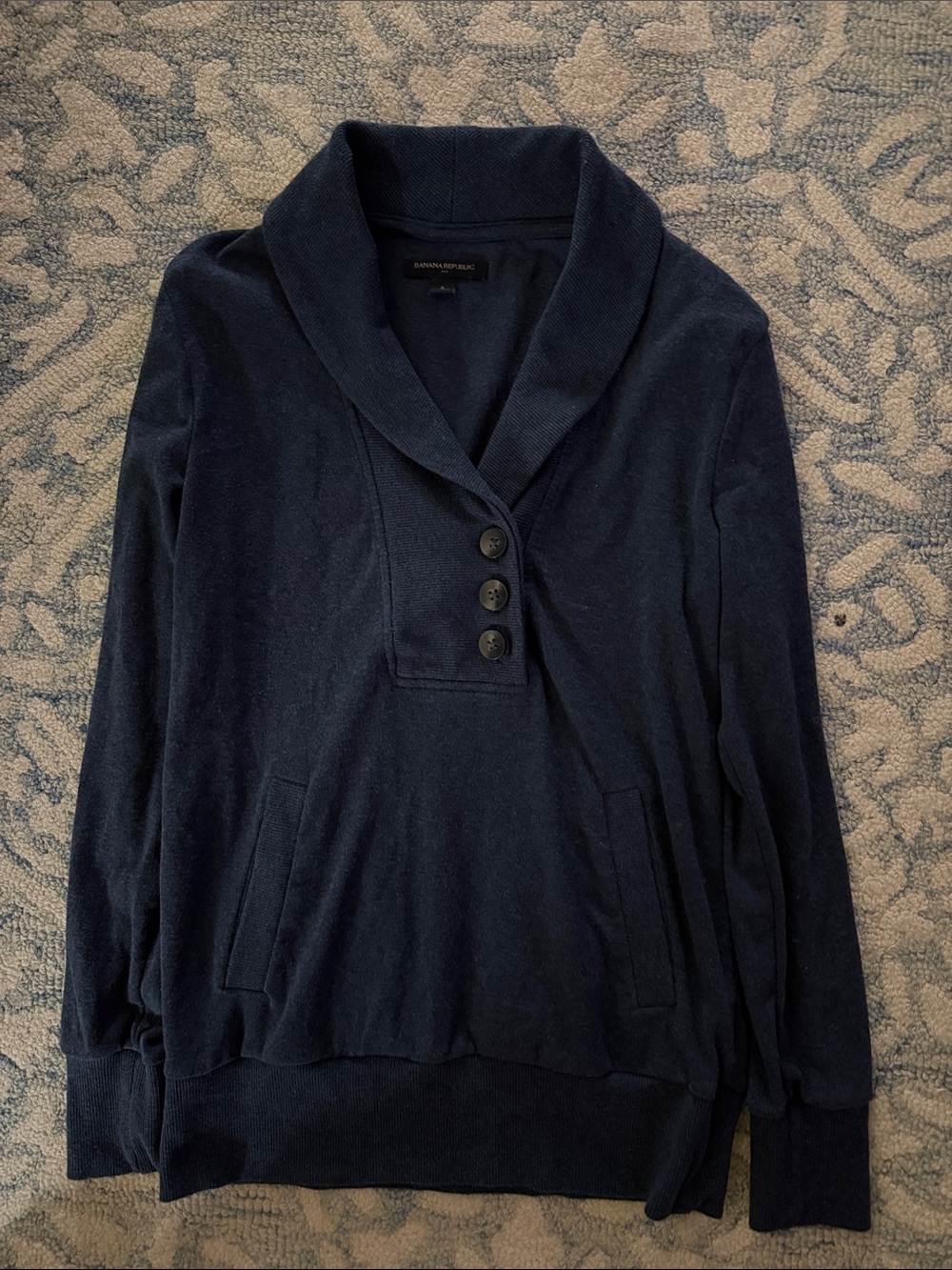 Banana Republic Navy Shawl-Collar Knit Pullover